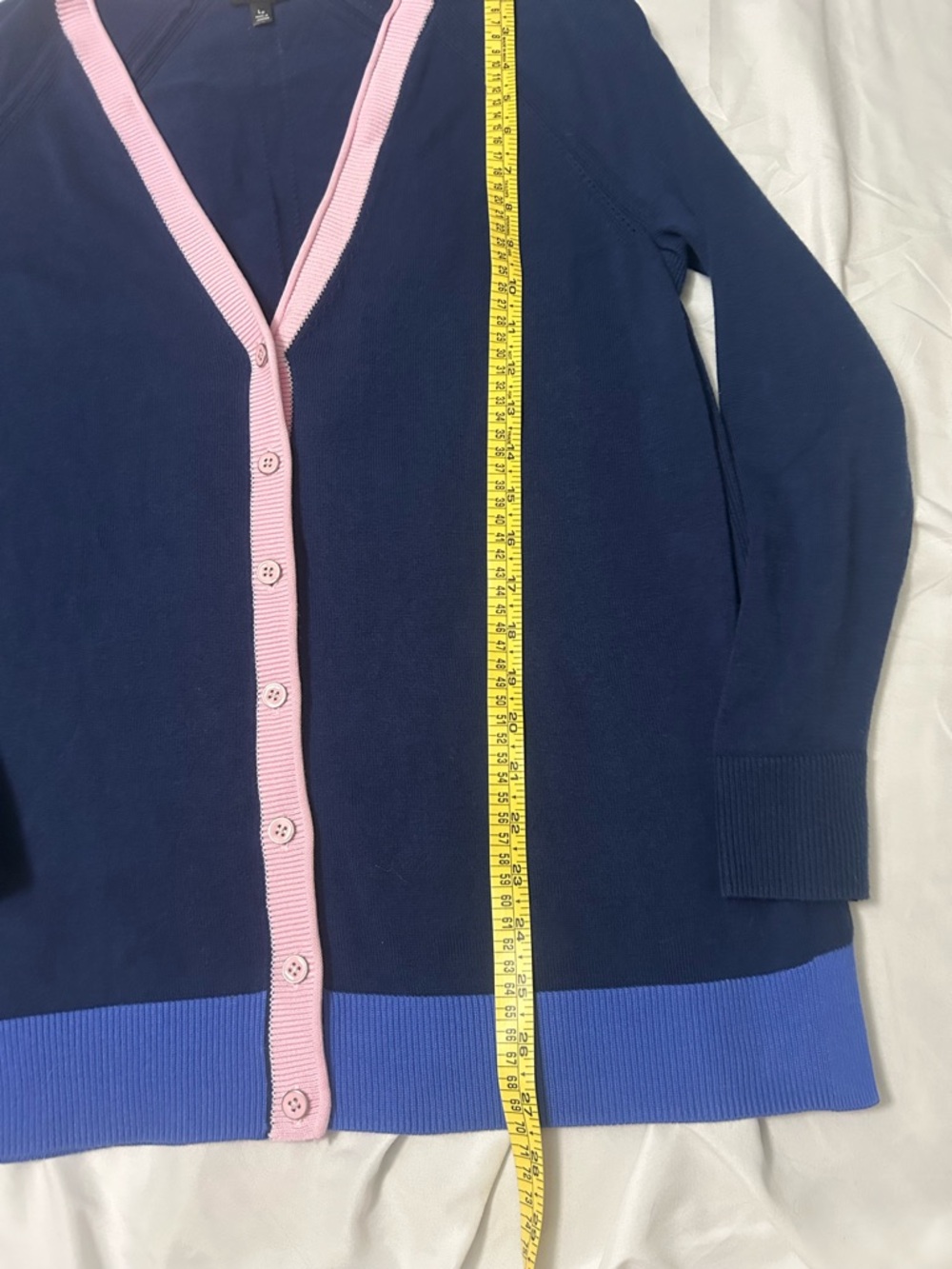 Talbots Petite Cardigan Size L Womens V Neck Knit Preppy Blue Pink Sweater - Picture 4 of 14